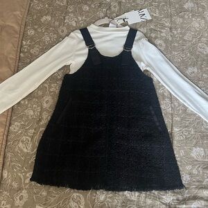 Zara  Blk tweed dress including white crew neck shirt